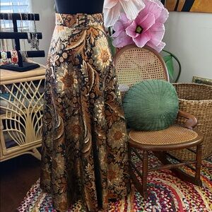 Vintage 60s Eddy George Earth Tone Brocade Floral Paisley Belted Maxi Skirt